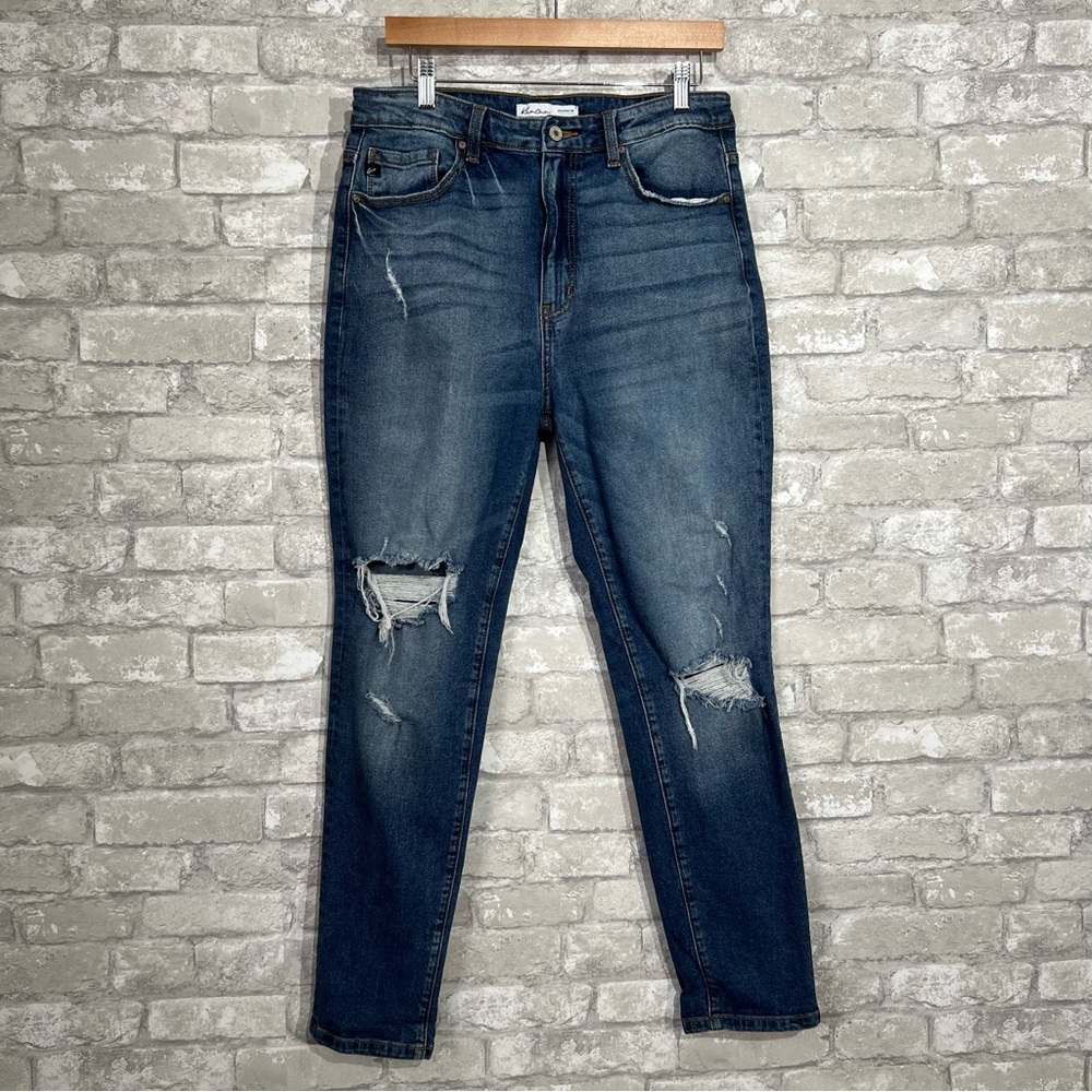 KanCan Women's 30 Distressed Skinny Jeans High Rise Zip Fly Medium Blue Wash